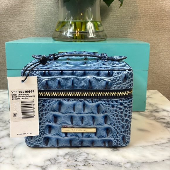 NWT Brahmin Blue Serenade Melbourne Croc Embossed Small Charmaine Cosmetic Case - Picture 1 of 10